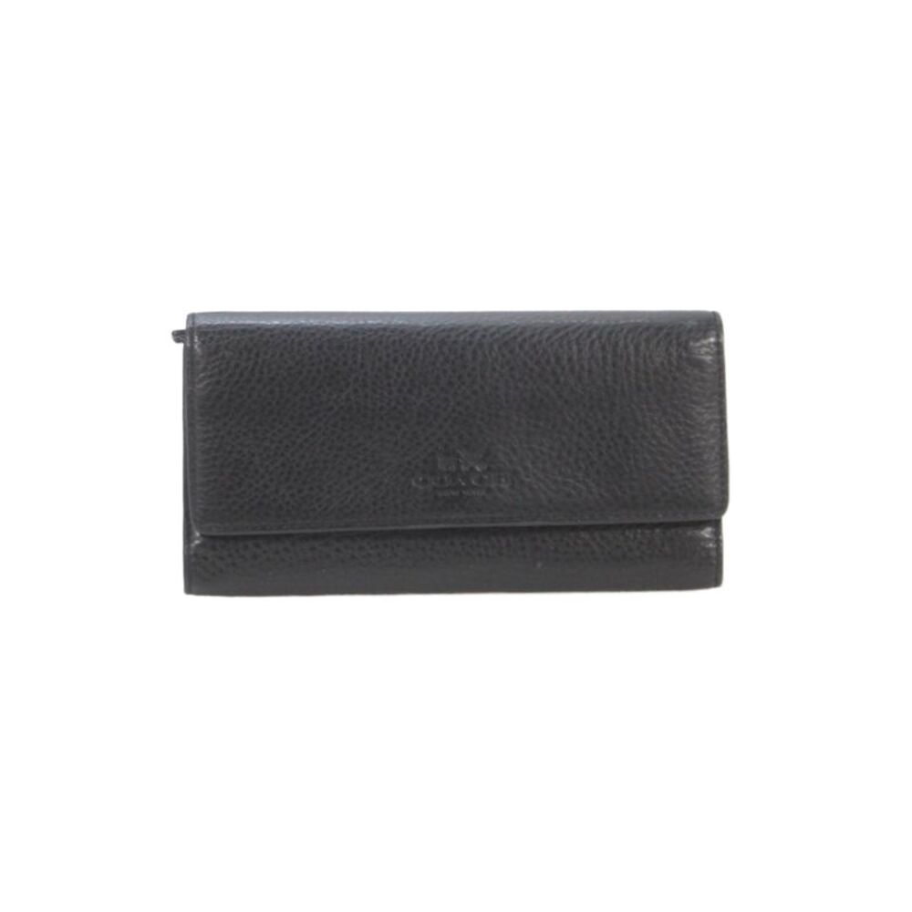 Coach Womens Pebbled Leather Snap Closure Envelope Wallet Black